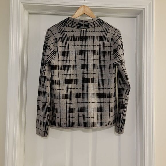 Sioni Open Front Plaid Cardigan Black Gray size small - Picture 2 of 5